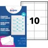 C'est une image d'un paquet d'inserts pour badges nominatifs de la marque Avery, avec des étiquettes micro perforées et des instructions pour l'insertion facile.