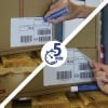 L'image montre deux cartons avec des étiquettes, un marqueur bleue à gauche et une main utilisant un outil à droite, avec un chronomètre indiquant 5 minutes au centre.