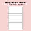 40 étiquettes vêtements thermocollantes blanches THERMO40 9 x 52 mm