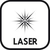 L'image montre un symbole graphique d'un laser avec une étoile représentant la lumière émise, accompagné du mot 'LASER' en dessous.